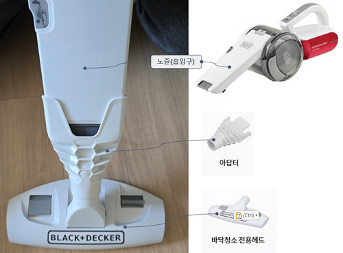 BLACK+DECKER 호루라기 무선 청소기 TPV1820RAC - 액세서리 연결 방법