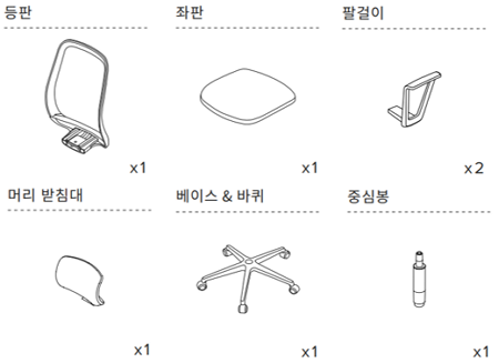 데스커 올라운드 의자 조립 설명서 - 주요 구성품