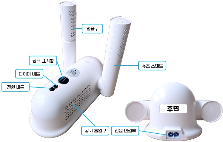 보아르(VOAR) 슈즈쏙 신발 운동화 소독 살균 건조기 VET-127WH : 각 부 명칭