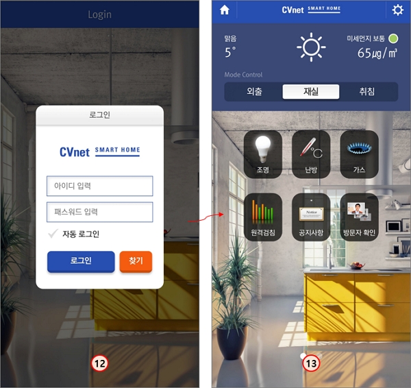 CVnet(씨브이네트) 월패드 CSH-3100/3101 - 스마트홈(SMART HOME) 사용 : 앱 실행 및 접속