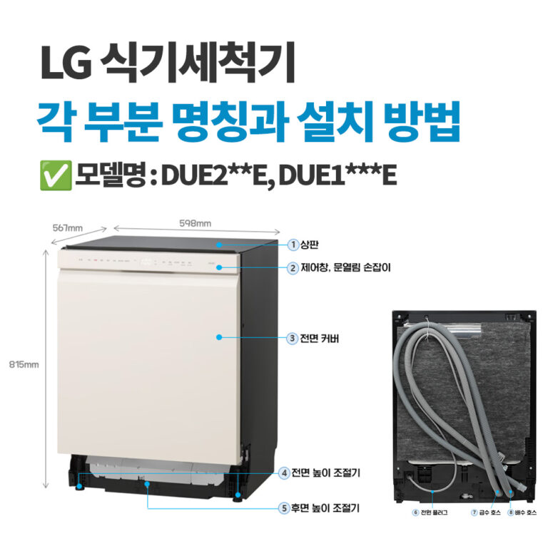 LG 식기세척기 DUE1BGLE, DUE2BGE : 각 부분 명칭과 설치 방법