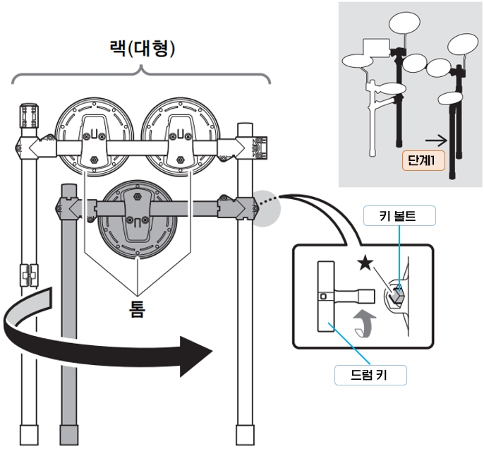 YAMAHA 전자 드럼 설치 : 1단계 - 대형 랙 세우기