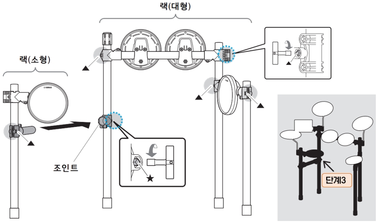 YAMAHA 전자 드럼 설치 : 3단계 - 랙 조립