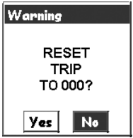 eXplorist 210에서 Trip Odometer 초기화 전에 표시되는 경고 확인 화면