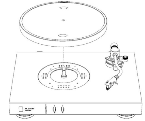 TT350 Classic 턴테이블 조립 참고 그림 - 1. 스핀들에 플래터를 장착