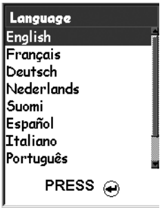 Magellan eXplorist 210 언어 선택 화면