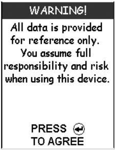 Magellan eXplorist 210 경고문 확인 화면