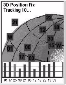 Magellan eXplorist 210 위성 수신 진행 상태 화면