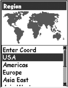 Magellan eXplorist 210 지역 선택 화면