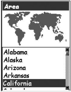 Magellan eXplorist 210 세부 지역 선택 화면