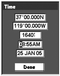 Magellan eXplorist 210 현재 시간 입력 화면
