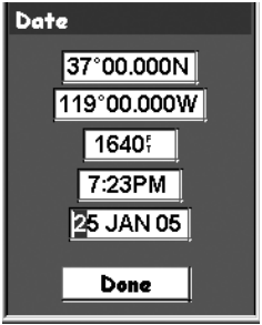 Magellan eXplorist 210 현재 날짜 입력 화면