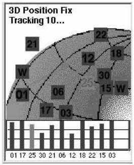 eXplorist 210 위성 상태 및 3D 위치 고정 예시 이미지