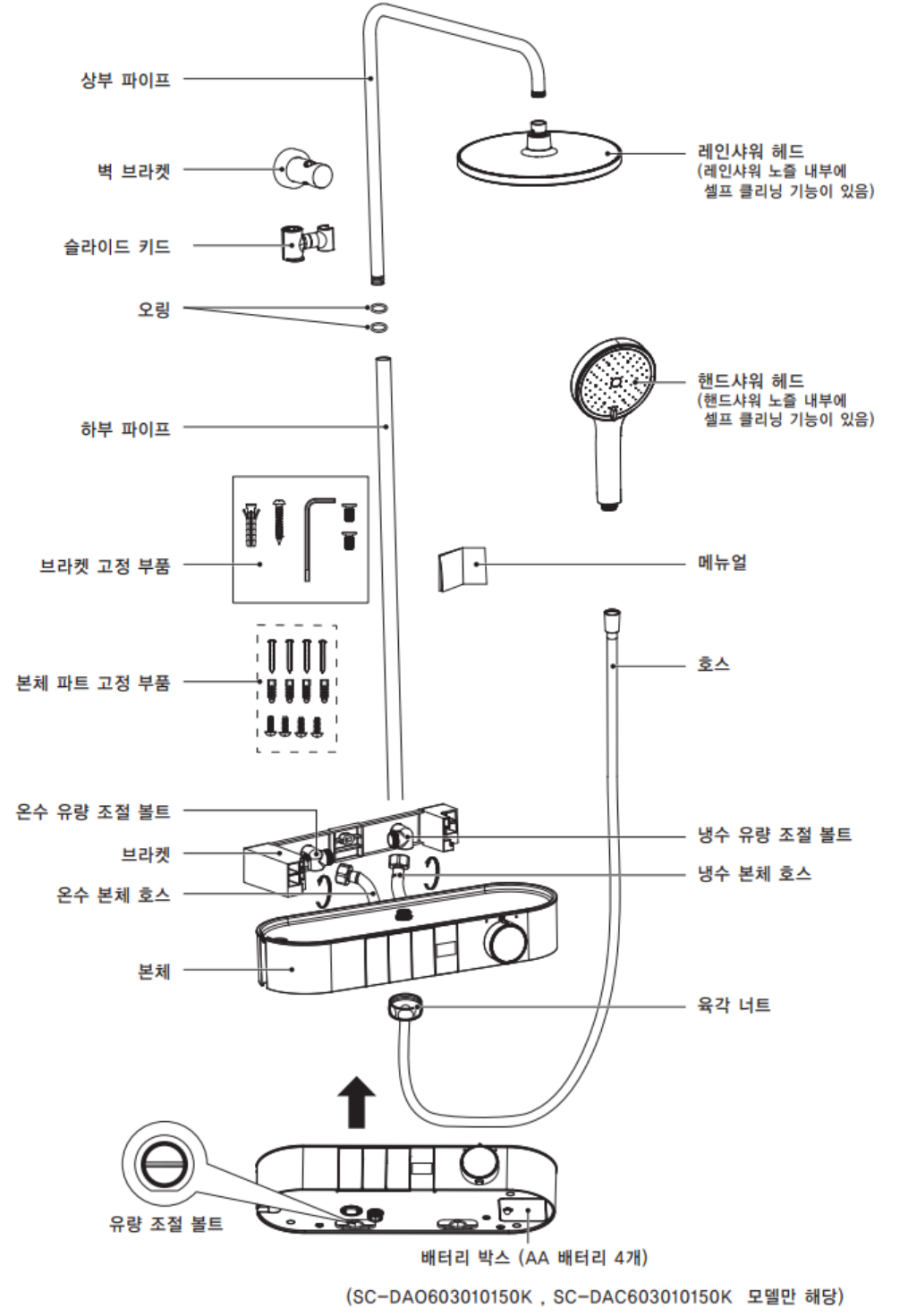 노비타 Easy 레인샤워 선반형 부품 전개도 그림