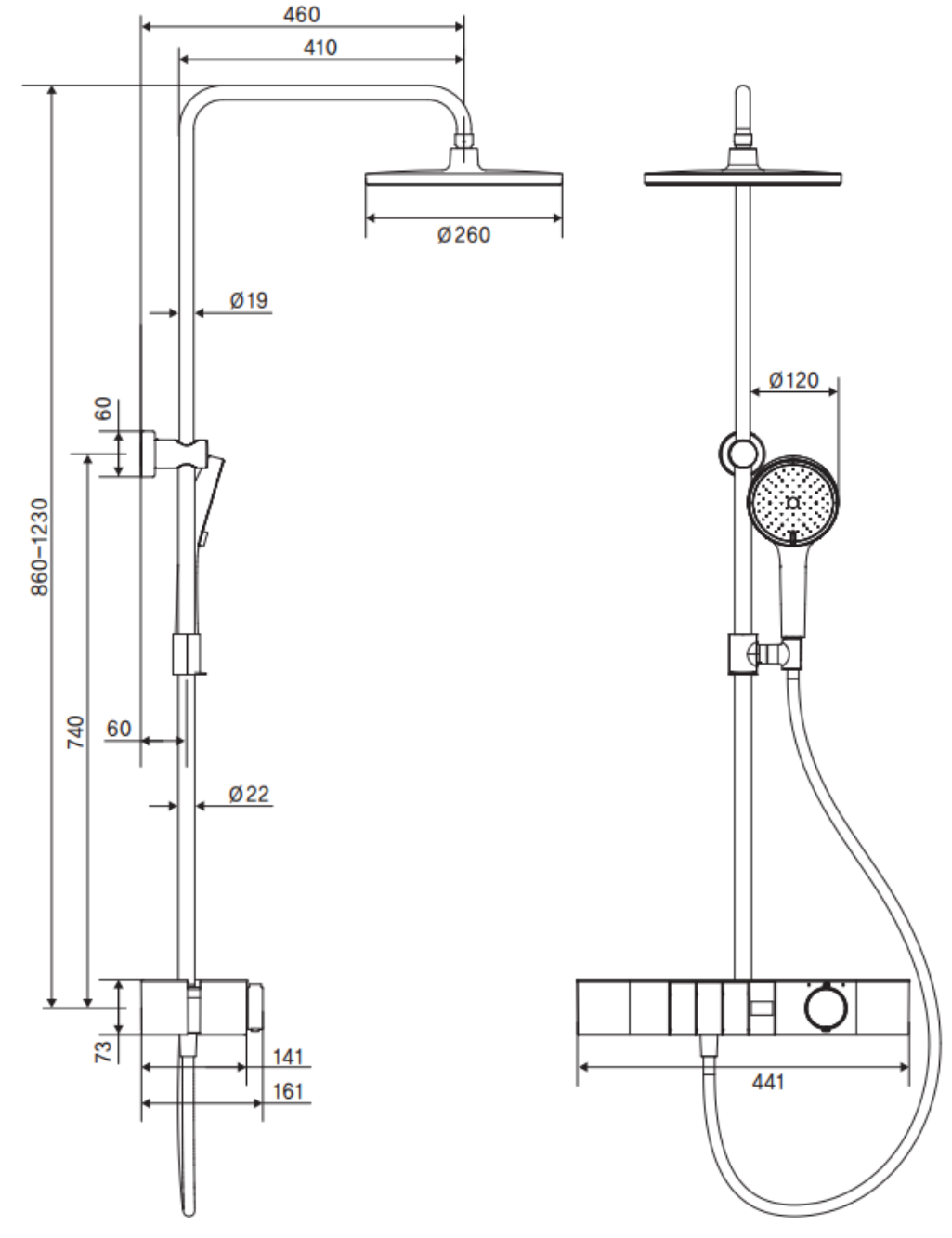 노비타 Easy 레인샤워 선반형 시공도 그림 사이즈 및 규격 포함