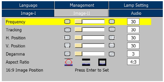OPTOMA EP719 프로젝터 Image-II Computer Mode 설정 화면