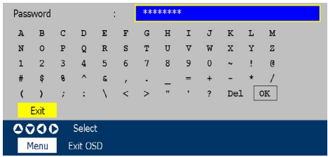 OPTOMA EP719 프로젝터 비밀번호 설정 OSD 화면