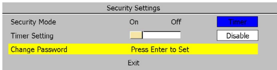 OPTOMA EP719 프로젝터 보안 설정 OSD 화면