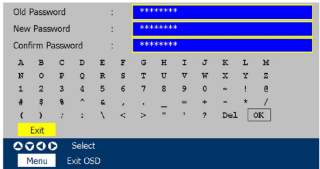 OPTOMA EP719 프로젝터 비밀번호 변경 OSD 화면
