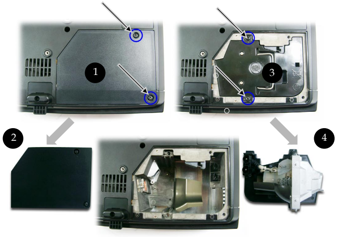 OPTOMA EP719 프로젝터 램프 교체 절차 이미지