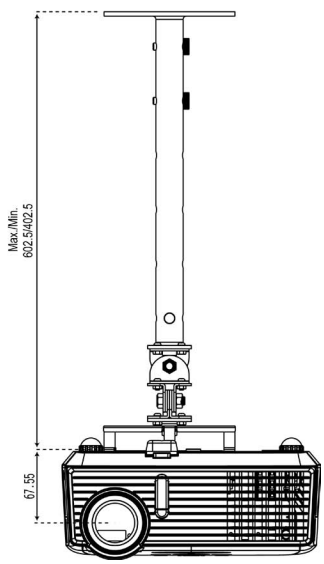 OPTOMA EP719 천장 설치 간격 및 여유 공간 이미지