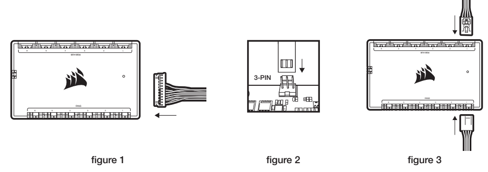 Commander CORE에 팬과 펌프를 연결하는 이미지