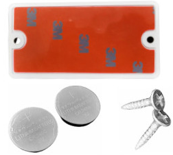 구성품 사진3 - 거치대, CR2450 코인 배터리, 거치대 고정용 피스