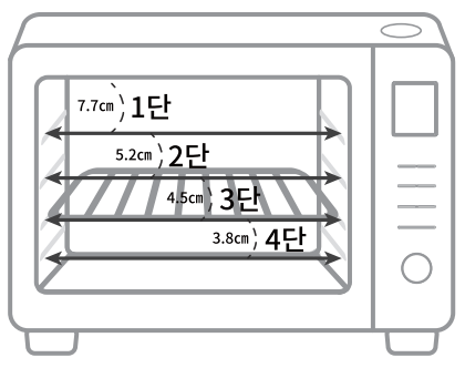 위즈웰 인헨스 오븐 WOP100 4단 조리 그릴 단 간격 그림