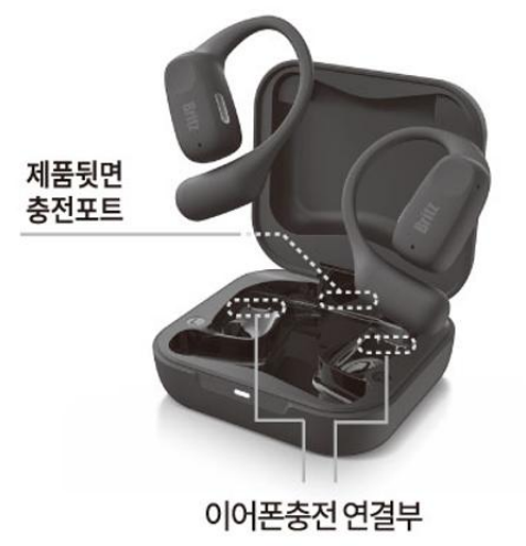 브리츠 BZ-D100X 충전 케이스 뒷면 충전 포트와 이어폰 충전 연결부 안내 이미지