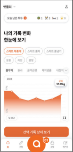 앳플리 앱의 체중 기록 변화 그래프 화면