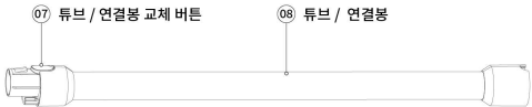 아이닉 무선청소기 iv10의 튜브와 연결봉, 연결봉 교체 버튼 위치를 보여주는 이미지