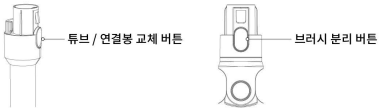 아이닉 무선청소기 iv10의 튜브·연결봉 교체 버튼과 브러시 분리 버튼 위치를 표시한 이미지