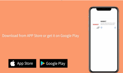 스마트폰에서 NIIMBOT 앱을 App Store 또는 Google Play로 설치하는 안내 화면
