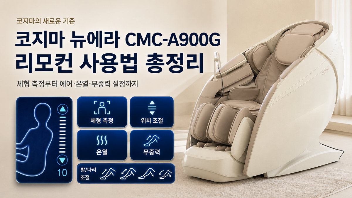 코지마 뉴에라 CMC-A900G 리모컨 사용법 총정리|체형 측정부터 에어·온열·무중력 설정까지