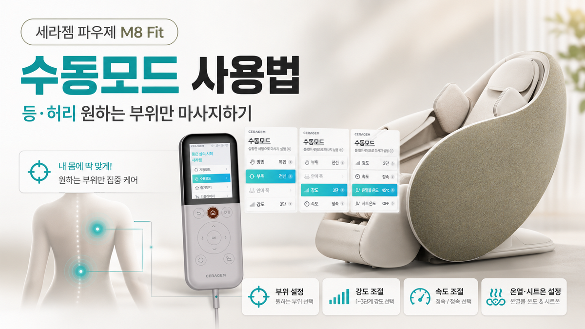 세라젬 파우제 M8 Fit 수동모드 사용법: 등·허리 원하는 부위만 마사지하기
