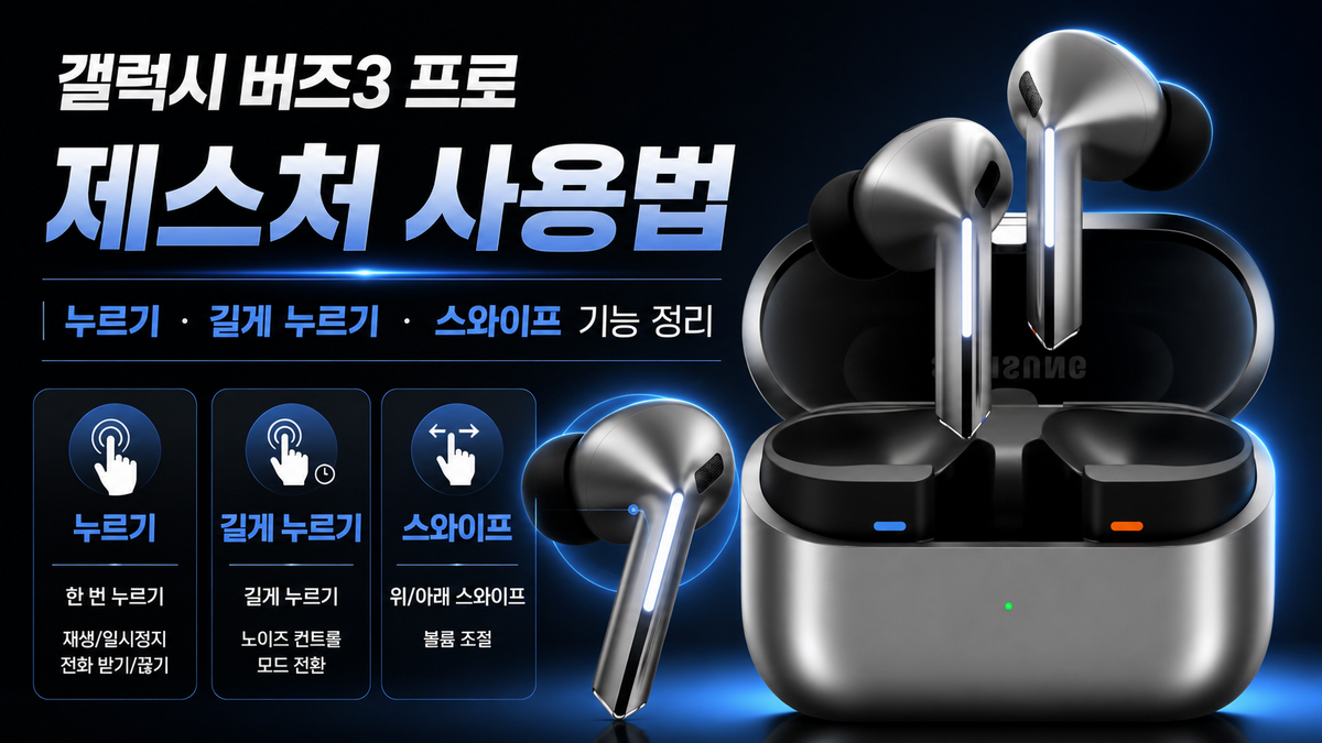 갤럭시 버즈3 프로 제스처 사용법|누르기·길게 누르기·스와이프 기능 정리