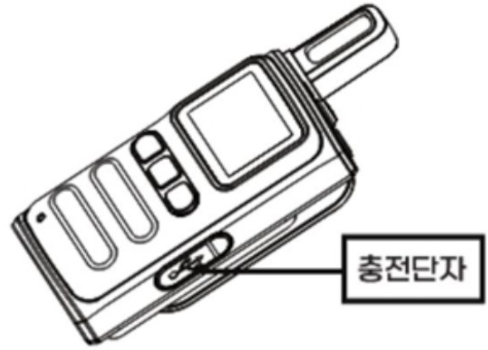 나노N2 무전기 측면 충전단자 위치와 충전 연결 방향을 보여주는 이미지