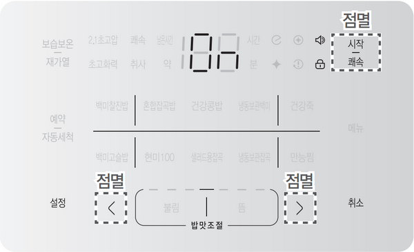 설정 버튼을 세 번 누른 뒤 패킹 교체 알림 초기화를 선택하는 화면