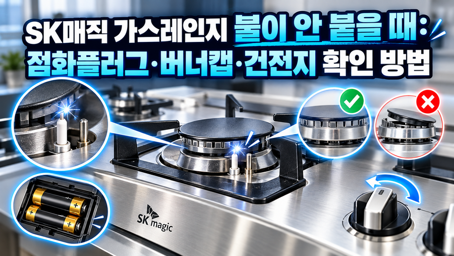SK매직 가스레인지 불이 안 붙을 때: 점화플러그·버너캡·건전지 확인 방법