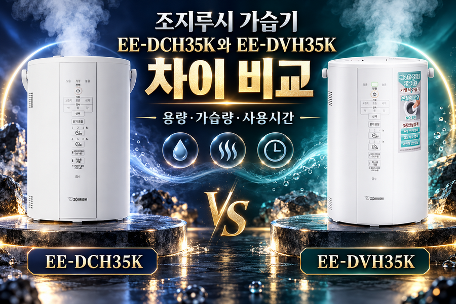 조지루시 EE-DCH35K와 EE-DVH35K 차이 비교: 용량·가습량·사용시간