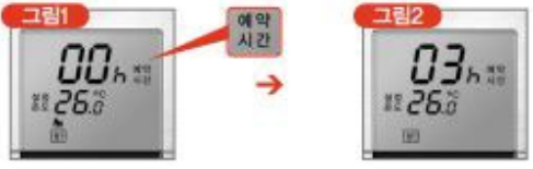 각실 조절기 예약시간 표시가 00시간에서 03시간으로 변경되는 화면 비교