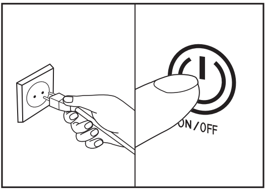 전원 플러그를 콘센트에 꽂고 AMH-9000의 ON/OFF 버튼을 누르는 안내